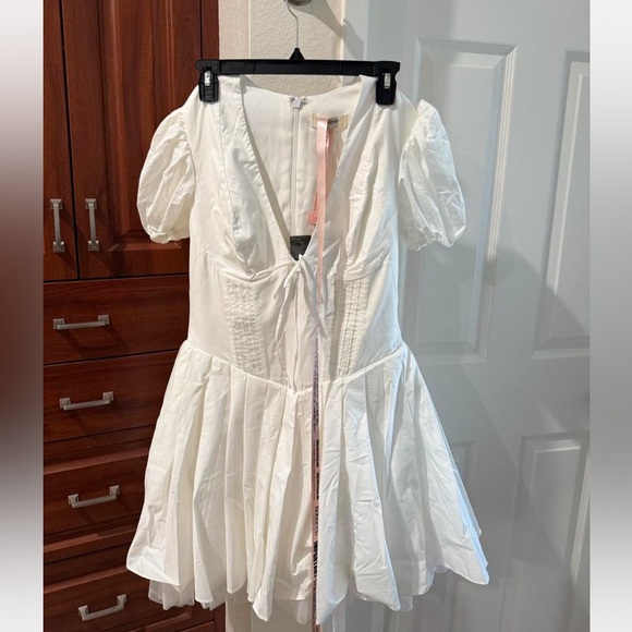 House of CB Dresses & Skirts - House of CB Imani White Pleated Puff Sleeve Mini Dress
